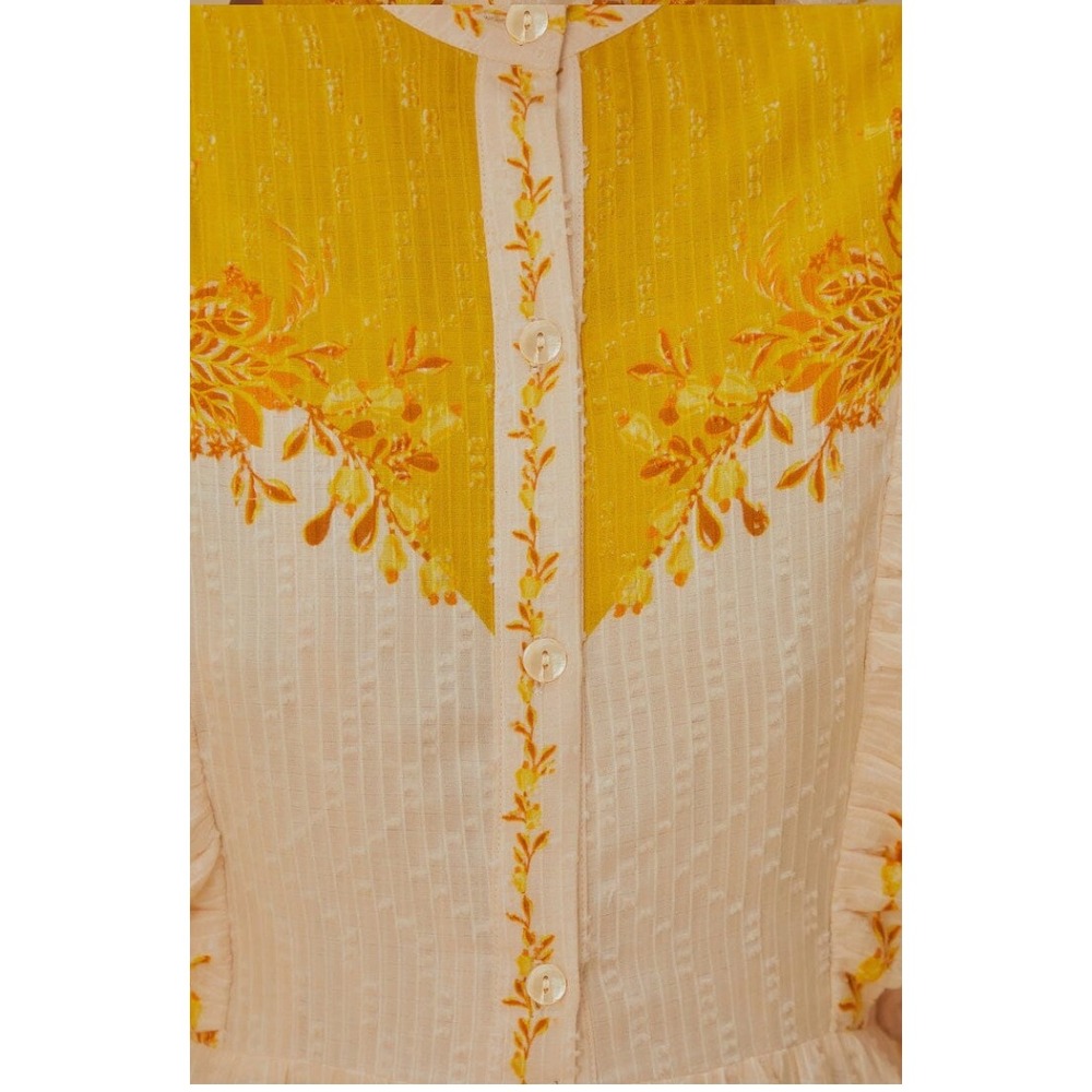 Farm Rio Aura Floral Maxi Dress Yellow Cream Ruffle Button Front Boho XL NEW - Picture 5 of 16